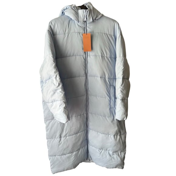 Girlfriend Collective puffer long jacket sz XXXL lightblue hooded zip pockets